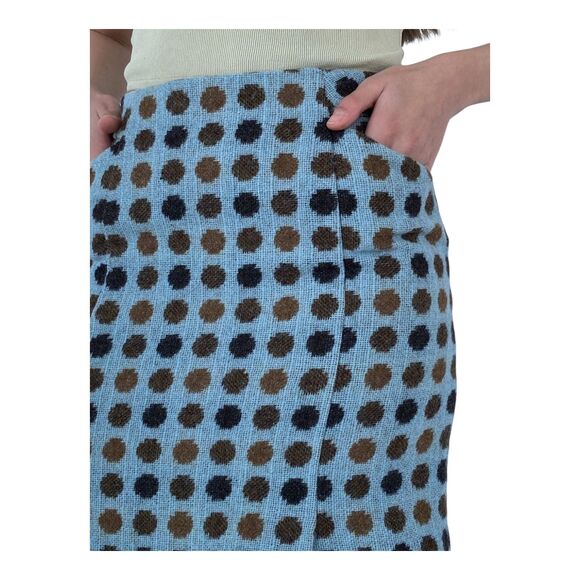 Boden British Tweed by Moon Blue Brown Wool Skirt UK8S US4S Polka Dot Pockets - Picture 6 of 16
